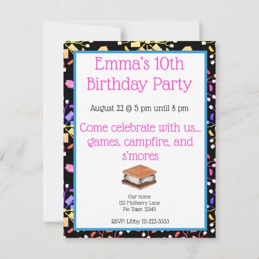 S'more誕生日おもしろい誕生日招待状 サンキューカード (裏面)