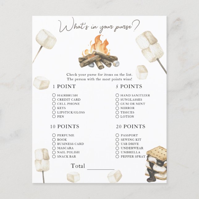 S'more baby shower – 財布ゲームの内容 (正面)