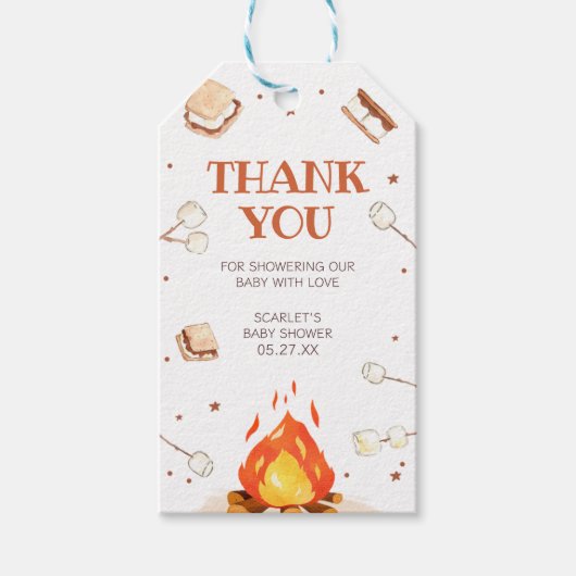 S'more Bonfire Baby Showerメッセージカード ギフトタグ (正面)