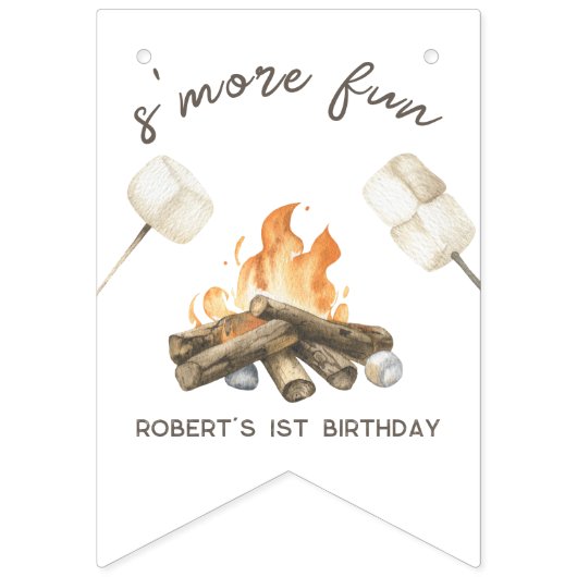 S'more Campfire 1st誕生日パーティー バンティングフラッグ (第1の旗)