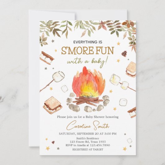 S'more Campfire Baby Shower 招待状 (正面)