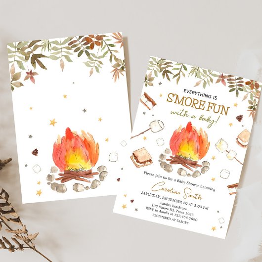 S'more Campfire Baby Shower 招待状