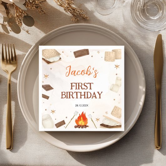 S'more Campfire Birthday Party Napkins スタンダードカクテルナプキン
