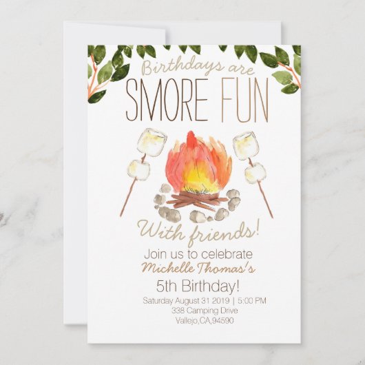 Smore campfire camping birthday招待状 招待状 (正面)