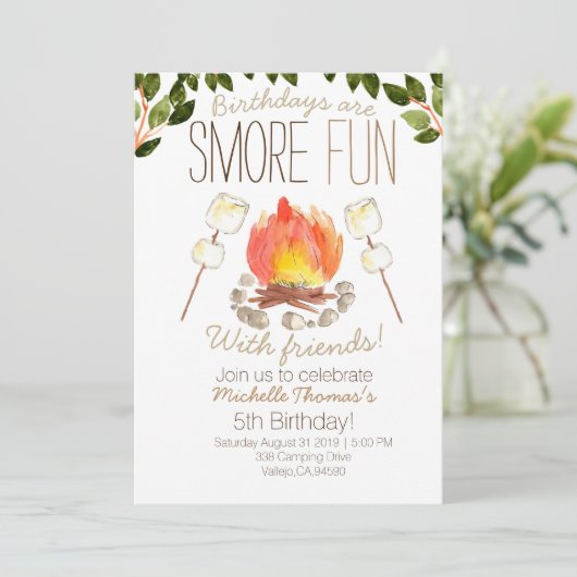Smore campfire camping birthday招待状 招待状 (スタンド正面)