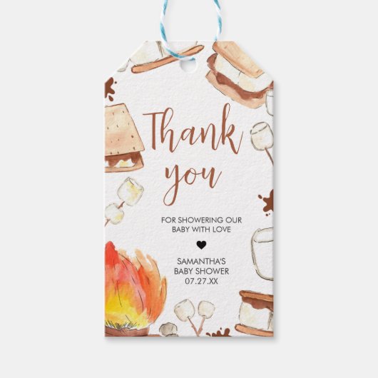 S'more Camping Baby Showerメッセージカード ギフトタグ (正面)