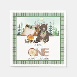 S'more Camping Bear ONE Happy Camper 1st Birthday スタンダードカクテルナプキン