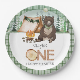 S'more Camping Bear ONE Happy Camper 1st Birthday ペーパープレート