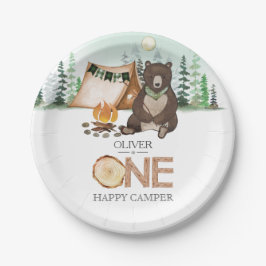 S'more Camping Bear ONE Happy Camper 1st Birthday ペーパープレート