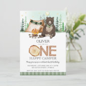 S'more Camping Bear ONE Happy Camper 1st Birthday 招待状 (スタンド正面)