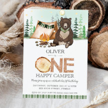 S'more Camping Bear ONE Happy Camper 1st Birthday