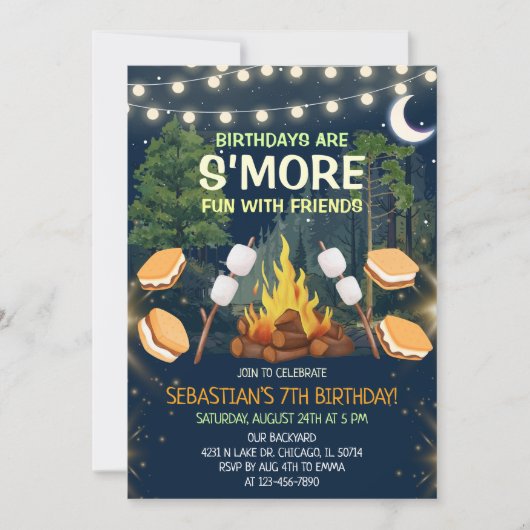S'more Fun Campfire Smores Birthday Party 招待状 (正面)