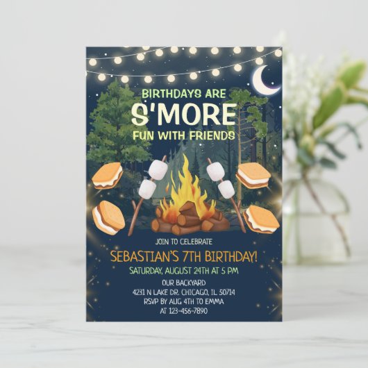 S'more Fun Campfire Smores Birthday Party 招待状 (スタンド正面)
