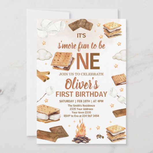 S'more Fun To Be One S'mores Campfire Birthday 招待状 (正面)
