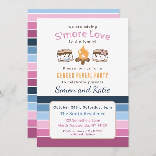 S'more Loveをテーマにしたベビー性別による招待の表示 招待状 (正面/裏面)