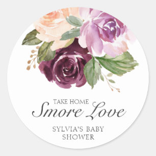 Smore Loveプラムフローラガールベビーシャワーの好意 ラウンドシール