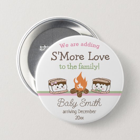 S'more Love赤ちゃんシャワー性別が明らかになる 缶バッジ (正面&裏面)