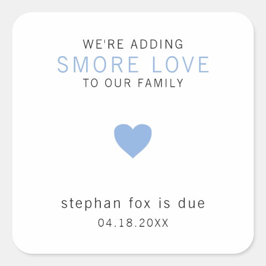 Smore Love モダン Blueハート少年ベイビーシャワーの好意 スクエアシール (正面)