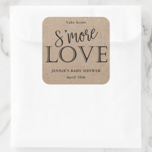S'More Love Kraft素朴メッセージカードfor Baby Shower スクエアシール (バッグ)