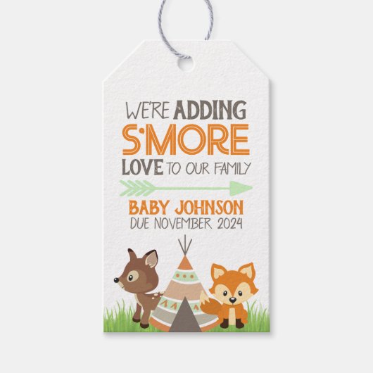 Smore Love Woodland Camperベビーシャワーメッセージカード ギフトタグ (正面)
