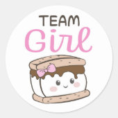 S'more Team Girl性別でシールを明らかにする ラウンドシール (正面)