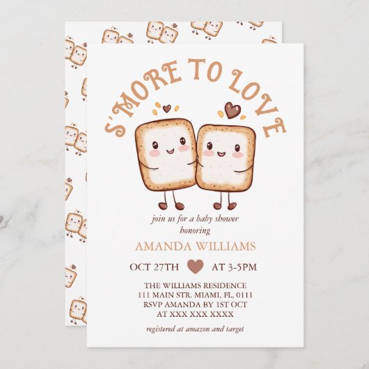 S'more to Loveかわいいキャンプファイアベイビーシャワー 招待状 (正面/裏面)