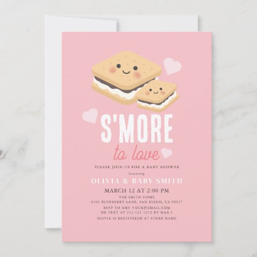 S'more to Loveかわいいピンクガール赤ちゃんシャワー 招待状 (正面)