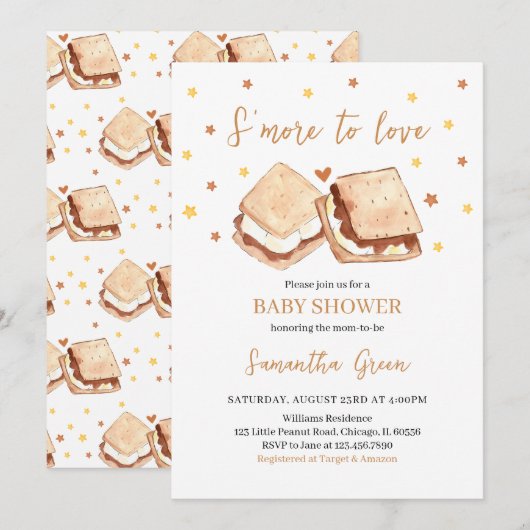 S'more to Love Baby Shower 招待状 (正面/裏面)