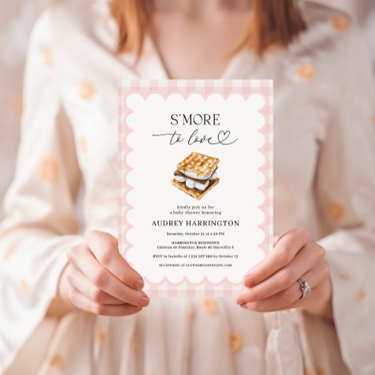 S'More to Love Preppy Pink Plaid Girl Baby Shower  招待状