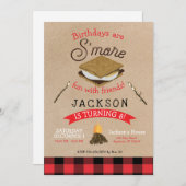S'moresおもしろいwithフレンズフランネル誕生日 招待状 (正面/裏面)