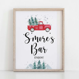 S'Moresバーサインレッドウィンタークリスマスツリートラック ポスター