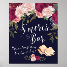Smores Bar sign navy floral wedding ポスター