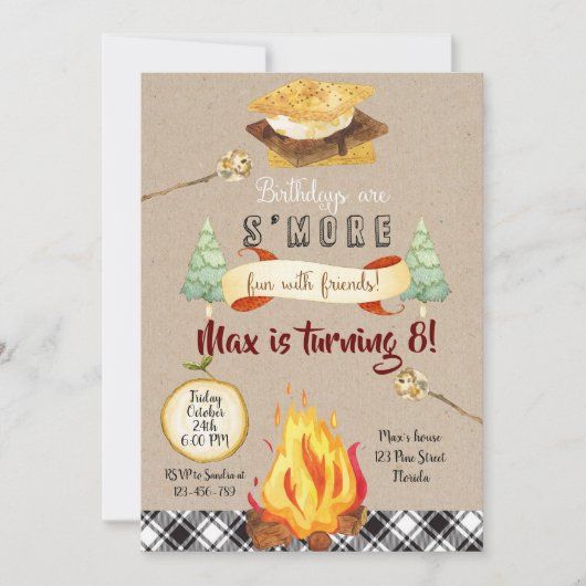 Smores Birthday Invitation, S'mores Invitation 招待状 (正面)