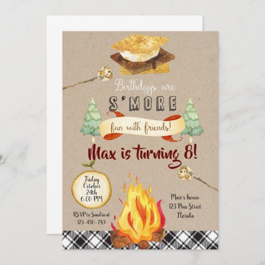 Smores Birthday Invitation, S'mores Invitation 招待状 (正面/裏面)
