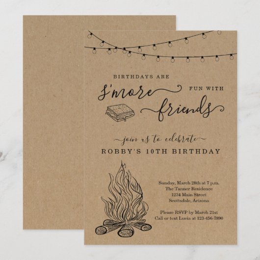 S'mores Birthday Partyへの招待 招待状 (正面/裏面)