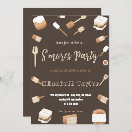 S'mores Birthday Party Invitation – Cozy Campfire 招待状 (正面/裏面)