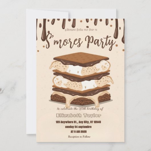 S'mores Birthday Party Invitation – Cozy Campfire 招待状 (正面)