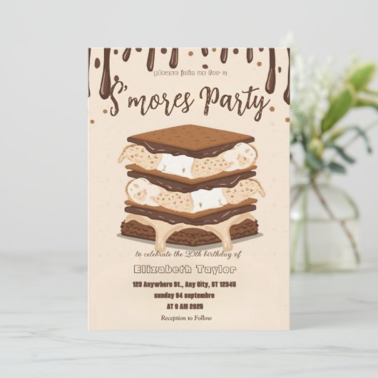 S'mores Birthday Party Invitation – Cozy Campfire  招待状 (スタンド正面)