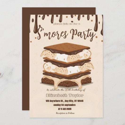 S'mores Birthday Party Invitation – Cozy Campfire  招待状 (正面/裏面)