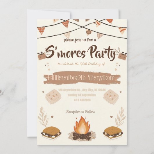 S'mores Birthday Party Invitation – Cozy Campfire 招待状 (正面)