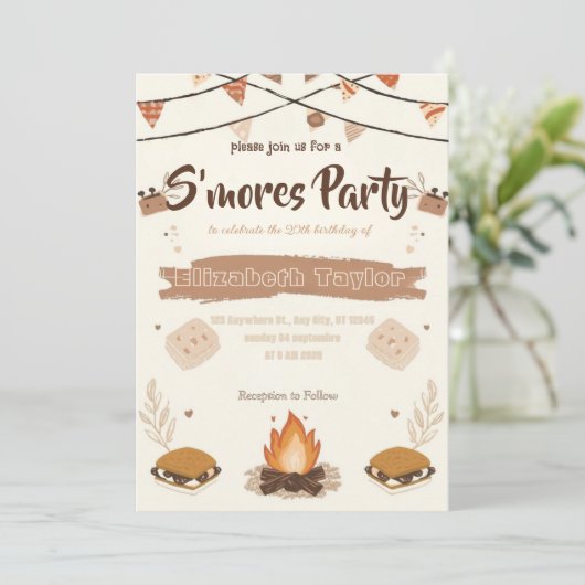 S'mores Birthday Party Invitation – Cozy Campfire 招待状 (スタンド正面)
