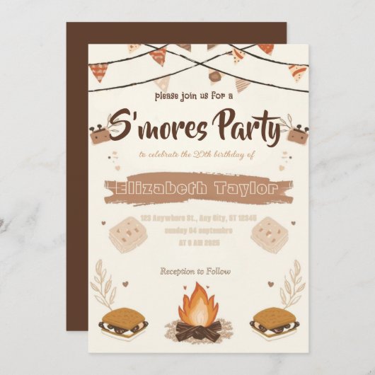 S'mores Birthday Party Invitation – Cozy Campfire 招待状 (正面/裏面)
