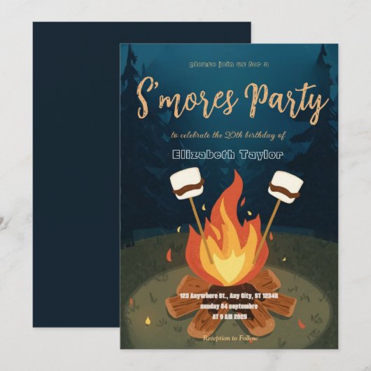 S'mores Birthday Party Invitation – Cozy Campfire  招待状 (正面/裏面)