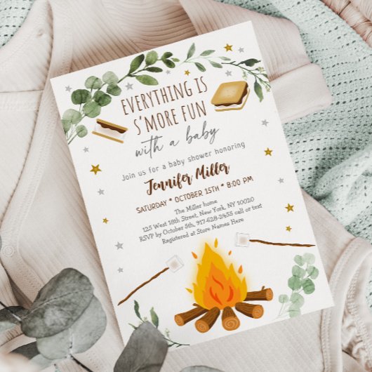 S'mores Campfire Bonfire Greenery赤ちゃんシャワー 招待状