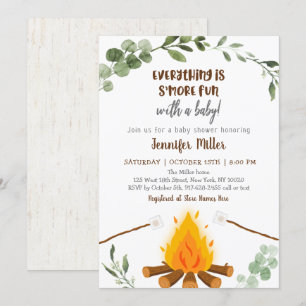 S'mores Campfire Bonfire Greenery Baby Shower Invi 招待状