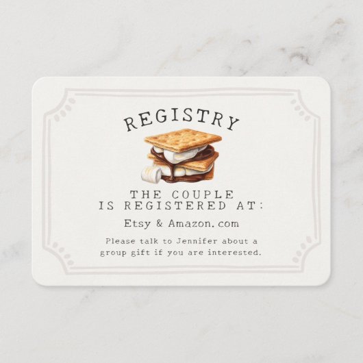 Smores Fall Bonfire Outdoor Bridal Registry Insert エンクロージャーカード (正面)