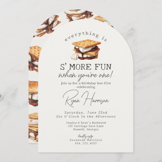S'mores Fall Bonfire Outdoor First Birthday 招待状 (正面/裏面)