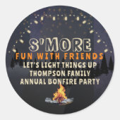 S'mores Fun Bonfire Backyard BBQ Friendsgiving ラウンドシール (正面)