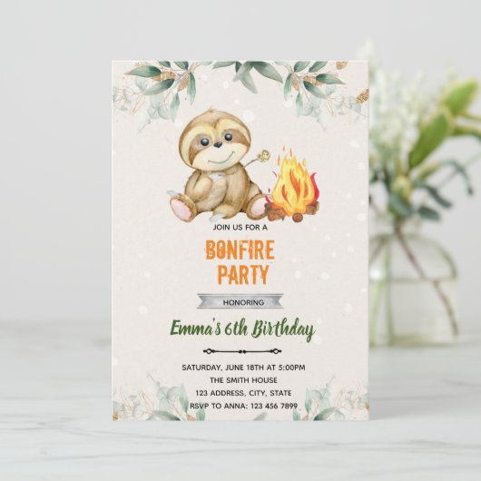 S'mores Sloth Sleepover Einladung 招待状 (スタンド正面)