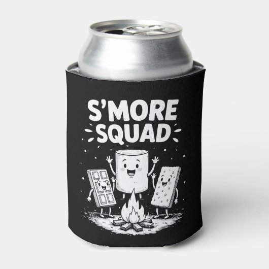 S'mores Squad Camping Campfire Cute Marshmallow 缶クーラー (缶正面)